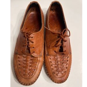 Vintage Woven Laced Dexter Shoes, Leather Size 7 Women’s Ladies, Tan Moccasin St